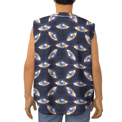 LGBT Pride Rainbow Eyes Pattern Print Sleeveless Baseball Jersey