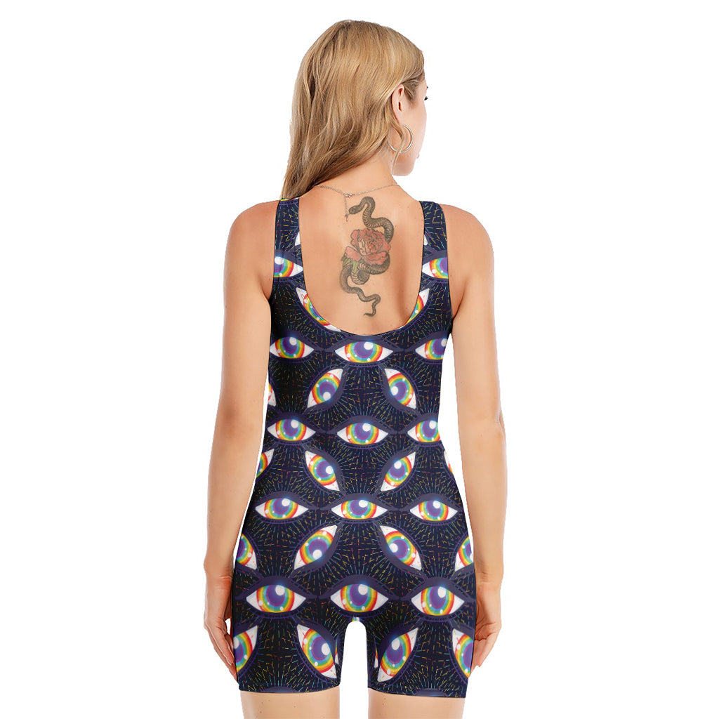 LGBT Pride Rainbow Eyes Pattern Print Sleeveless One Piece Swimsuit