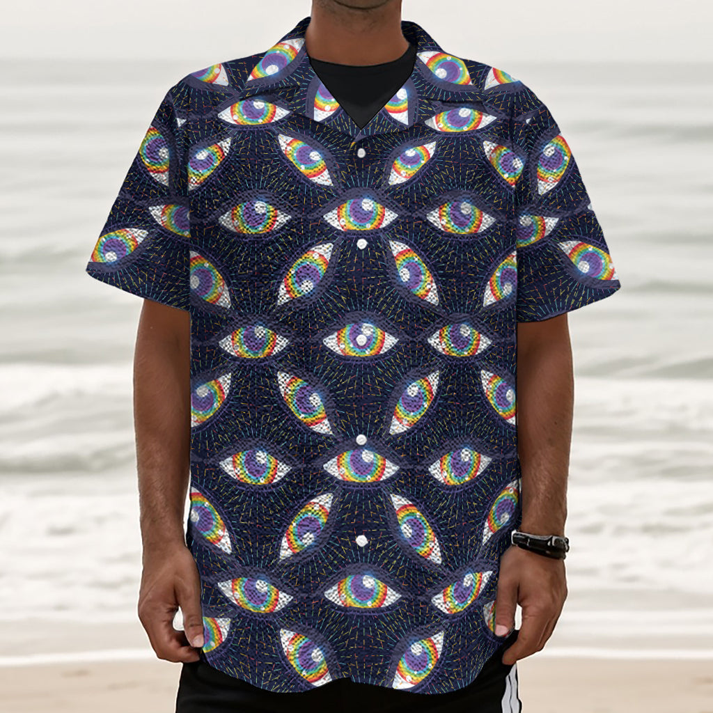 LGBT Pride Rainbow Eyes Pattern Print Textured Short Sleeve Shirt