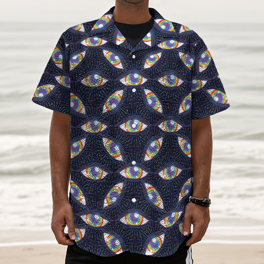 LGBT Pride Rainbow Eyes Pattern Print Textured Short Sleeve Shirt