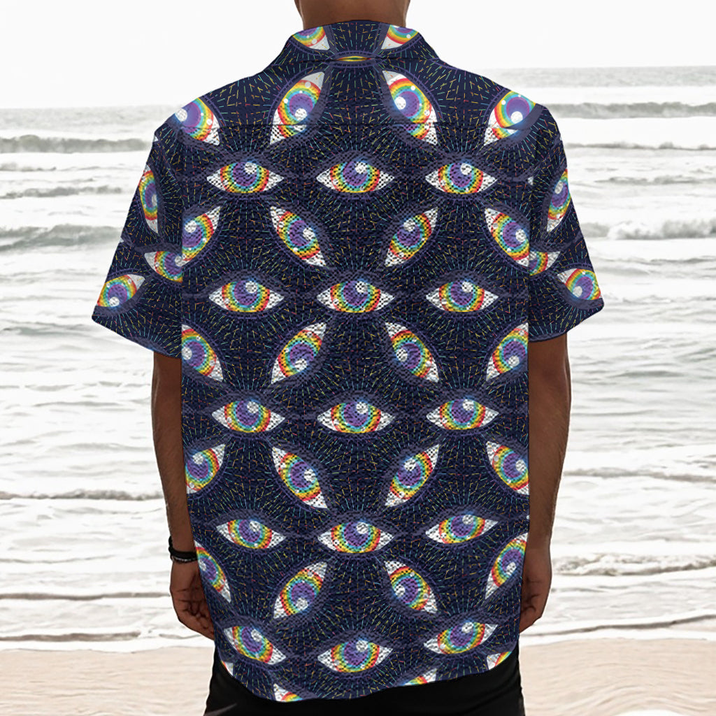 LGBT Pride Rainbow Eyes Pattern Print Textured Short Sleeve Shirt