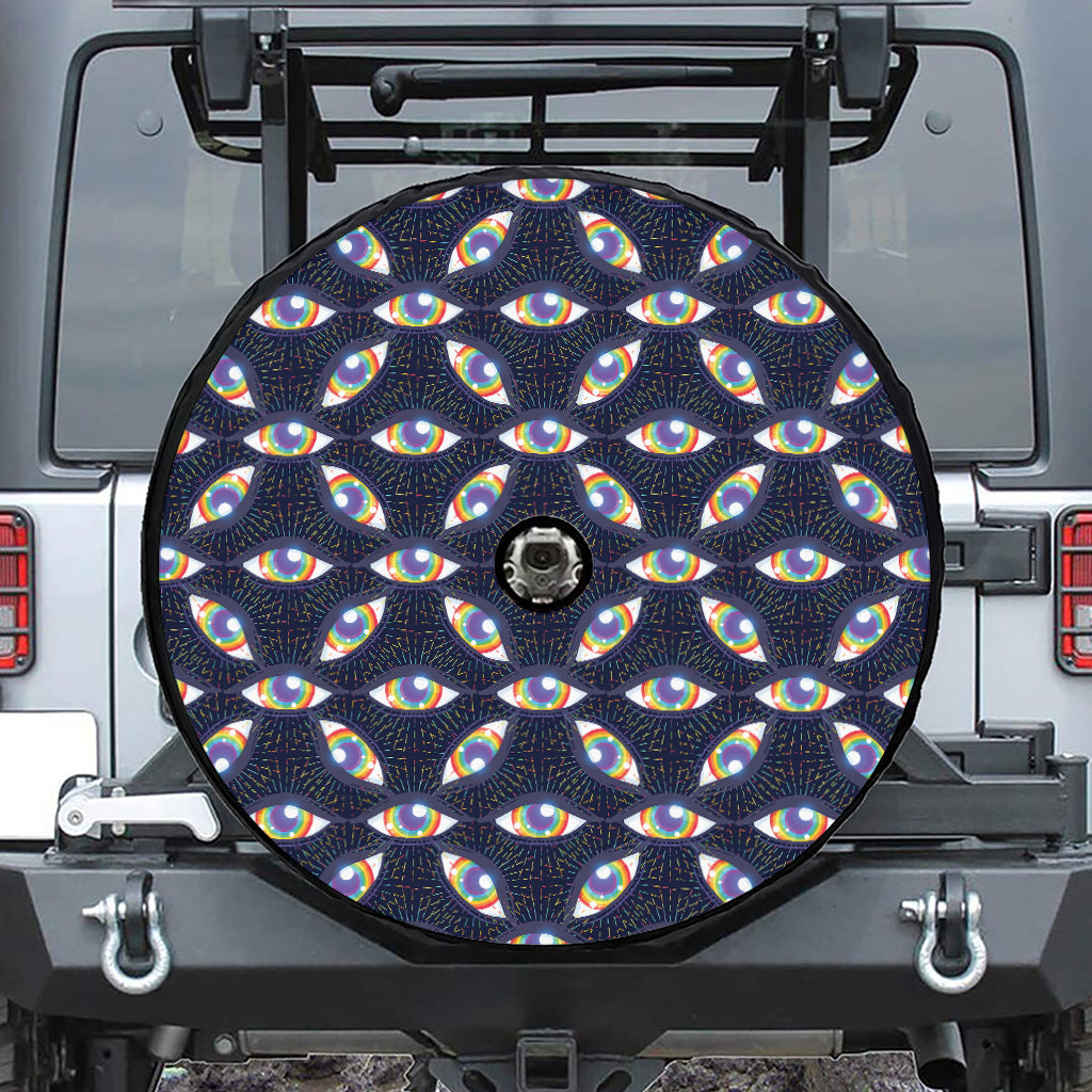 LGBT Pride Rainbow Eyes Pattern Print Tire Cover With Camera Hole