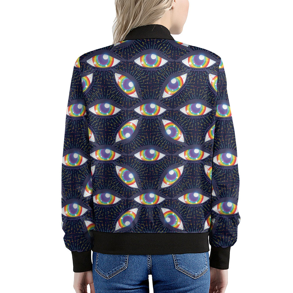 LGBT Pride Rainbow Eyes Pattern Print Women's Bomber Jacket