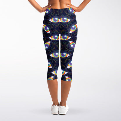 LGBT Pride Rainbow Eyes Pattern Print Women's Capri Leggings