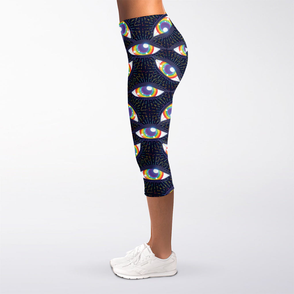 LGBT Pride Rainbow Eyes Pattern Print Women's Capri Leggings