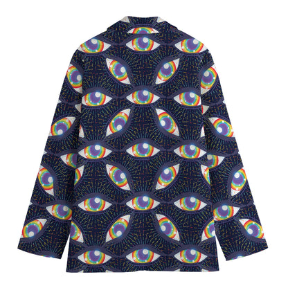 LGBT Pride Rainbow Eyes Pattern Print Women's Cotton Blazer