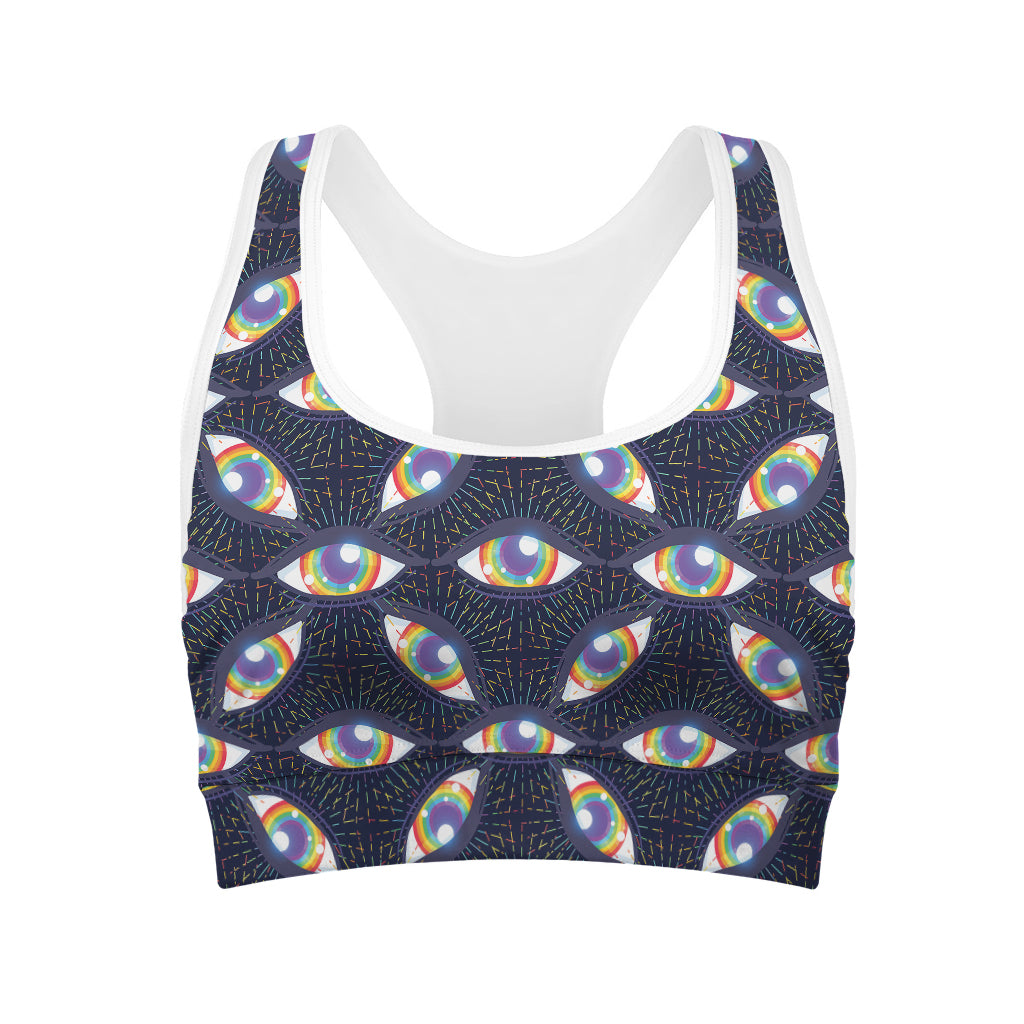 LGBT Pride Rainbow Eyes Pattern Print Women's Sports Bra