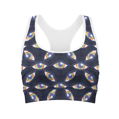 LGBT Pride Rainbow Eyes Pattern Print Women's Sports Bra