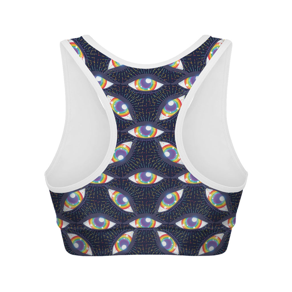 LGBT Pride Rainbow Eyes Pattern Print Women's Sports Bra