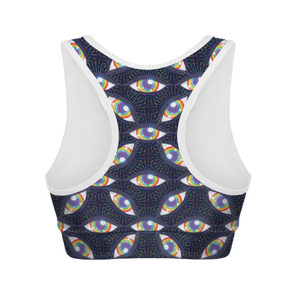 LGBT Pride Rainbow Eyes Pattern Print Women's Sports Bra