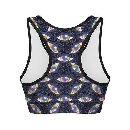 LGBT Pride Rainbow Eyes Pattern Print Women's Sports Bra