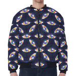 LGBT Pride Rainbow Eyes Pattern Print Zip Sleeve Bomber Jacket