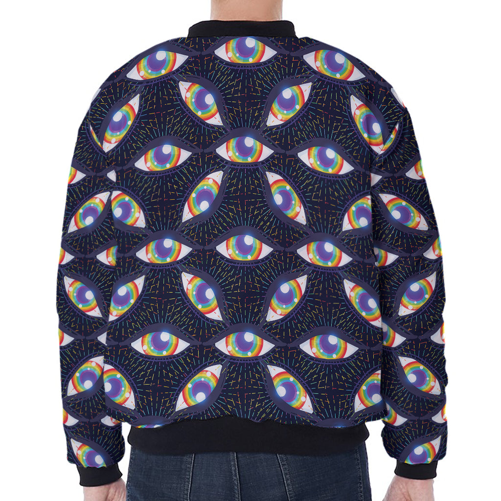 LGBT Pride Rainbow Eyes Pattern Print Zip Sleeve Bomber Jacket