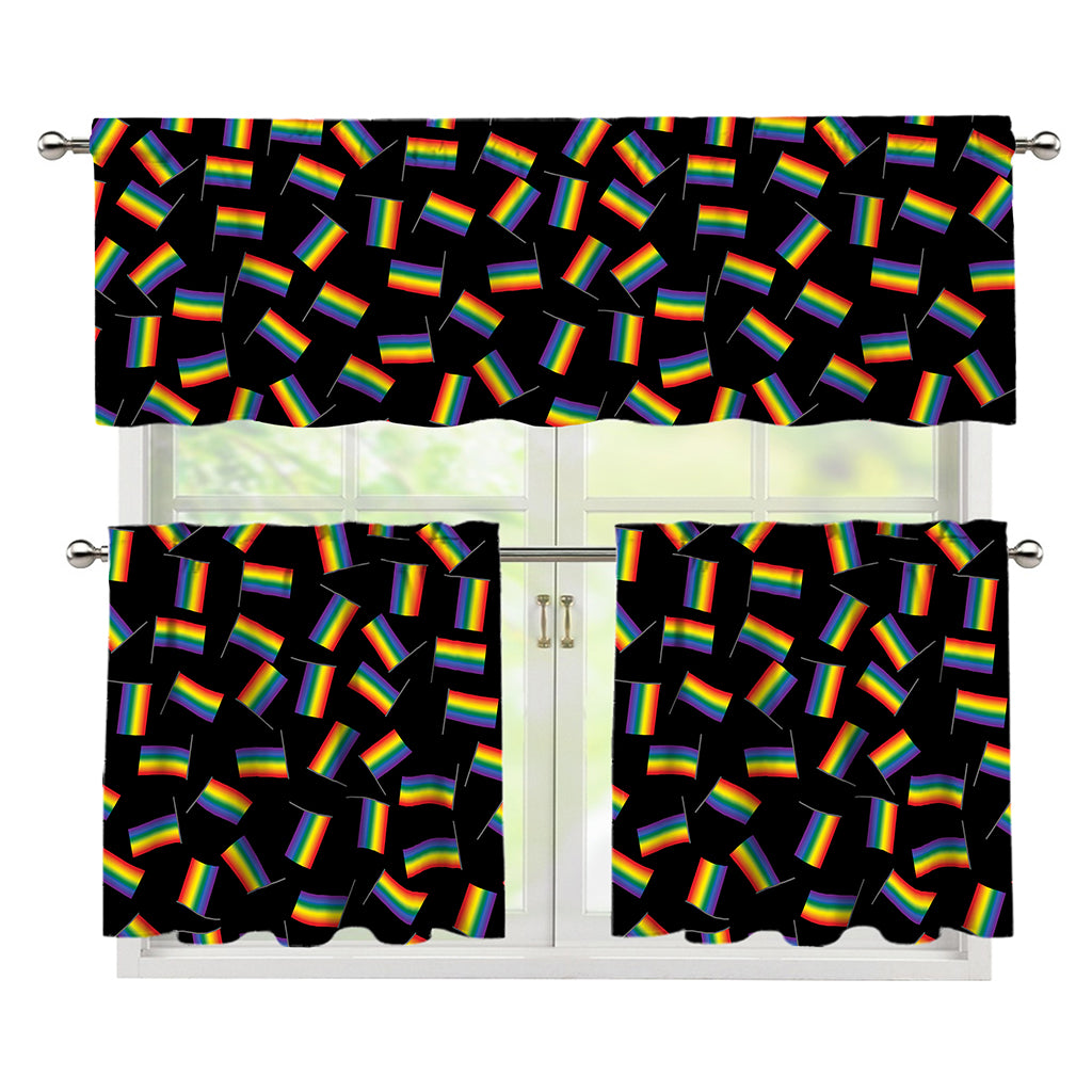 LGBT Pride Rainbow Flag Pattern Print 3 Piece Kitchen Curtains