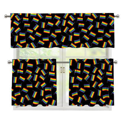 LGBT Pride Rainbow Flag Pattern Print 3 Piece Kitchen Curtains