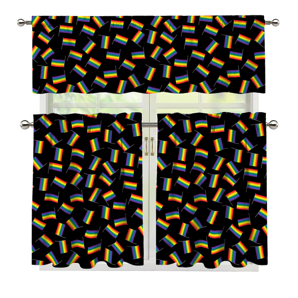 LGBT Pride Rainbow Flag Pattern Print 3 Piece Kitchen Curtains