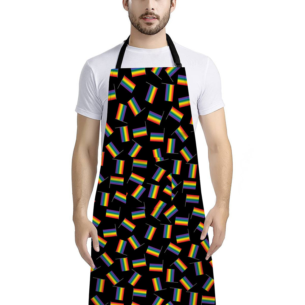 LGBT Pride Rainbow Flag Pattern Print Bib Apron With Pocket