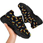 LGBT Pride Rainbow Flag Pattern Print Black Chunky Shoes