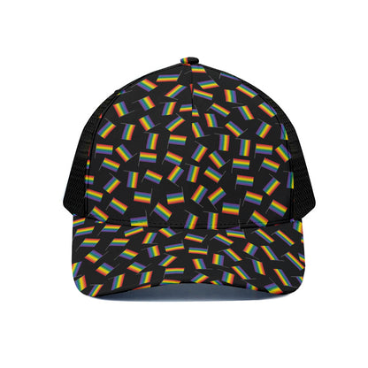 LGBT Pride Rainbow Flag Pattern Print Black Mesh Trucker Cap