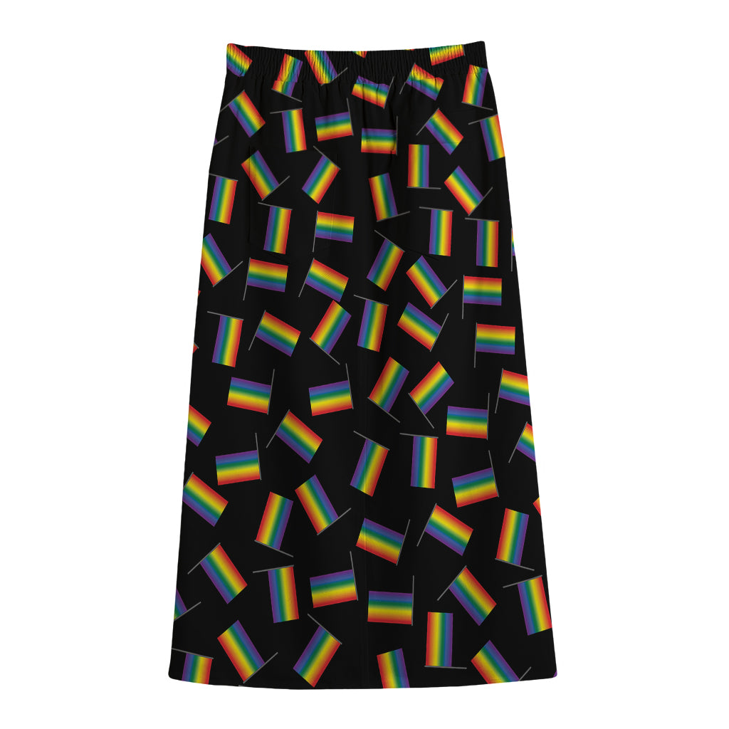 LGBT Pride Rainbow Flag Pattern Print Cotton Front Slit Maxi Skirt