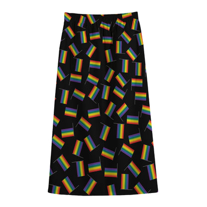 LGBT Pride Rainbow Flag Pattern Print Cotton Front Slit Maxi Skirt