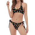 LGBT Pride Rainbow Flag Pattern Print Halter Scoop Tie Side Bikini