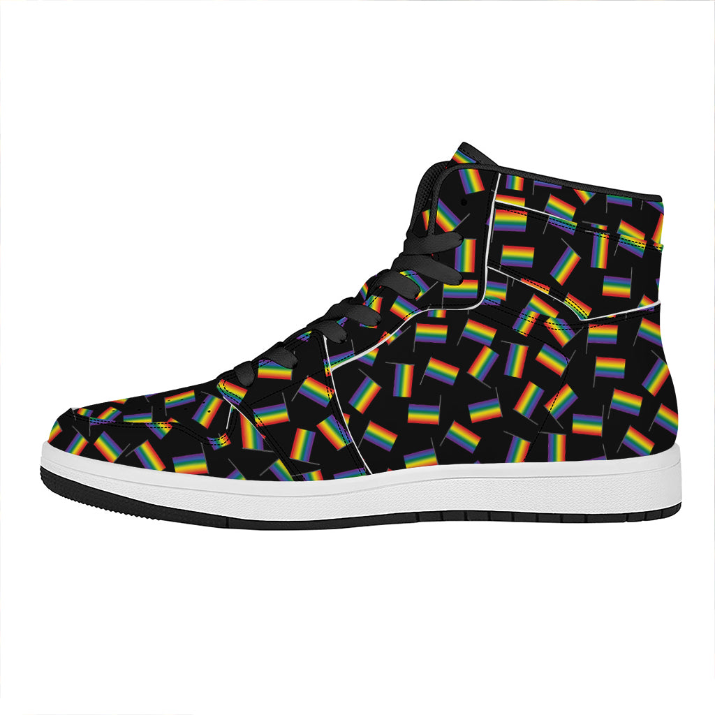 LGBT Pride Rainbow Flag Pattern Print High Top Leather Sneakers