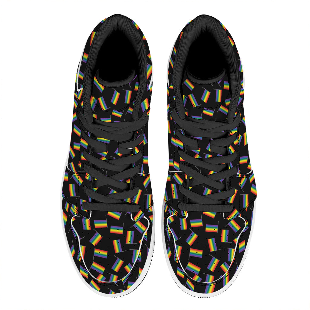LGBT Pride Rainbow Flag Pattern Print High Top Leather Sneakers