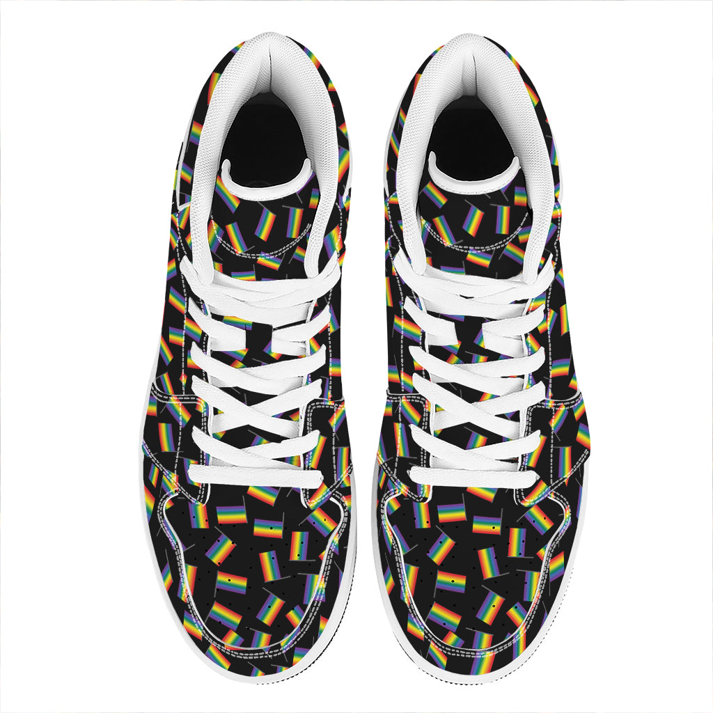 LGBT Pride Rainbow Flag Pattern Print High Top Leather Sneakers