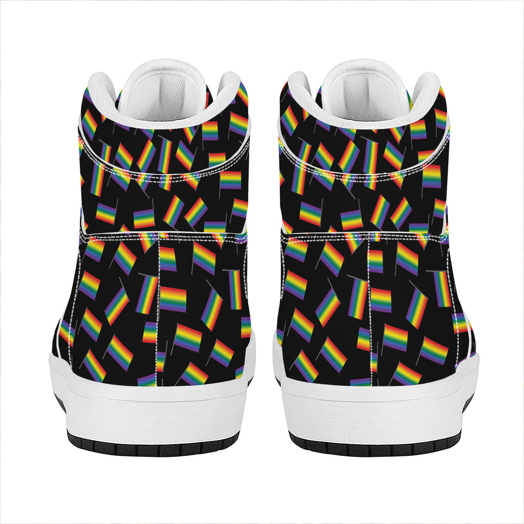 LGBT Pride Rainbow Flag Pattern Print High Top Leather Sneakers