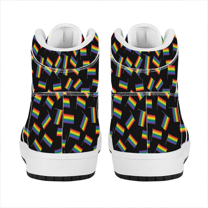 LGBT Pride Rainbow Flag Pattern Print High Top Leather Sneakers