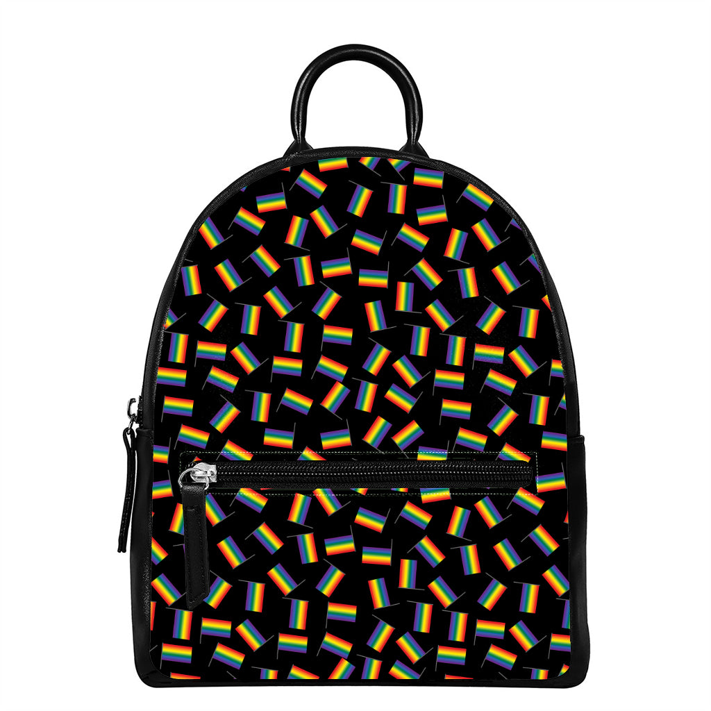 LGBT Pride Rainbow Flag Pattern Print Leather Backpack