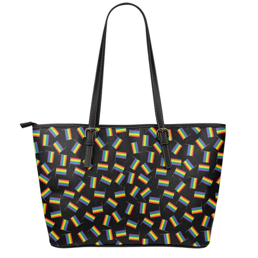 LGBT Pride Rainbow Flag Pattern Print Leather Tote Bag