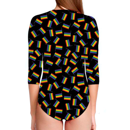 LGBT Pride Rainbow Flag Pattern Print Long Sleeve Swimsuit