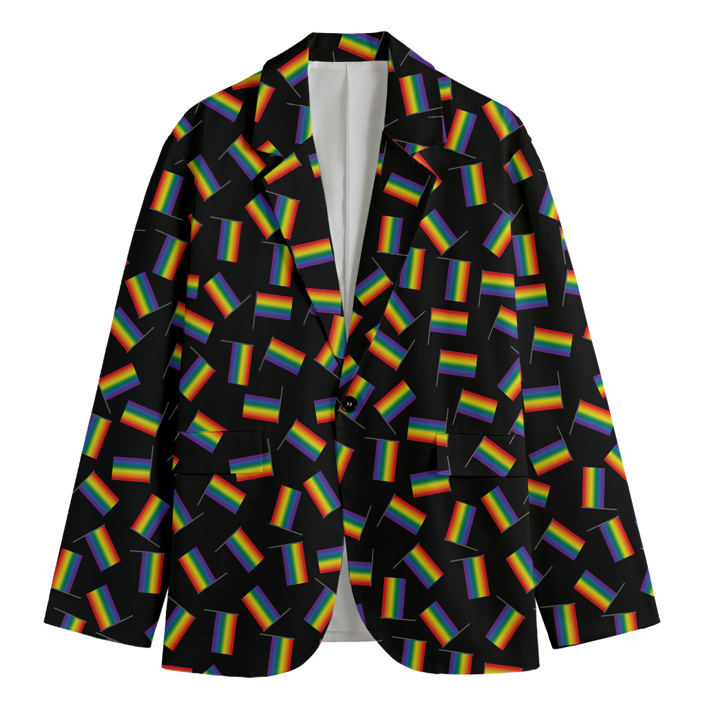 LGBT Pride Rainbow Flag Pattern Print Men's Cotton Blazer