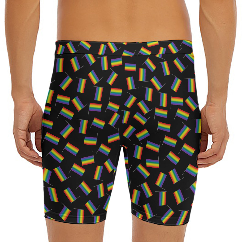 LGBT Pride Rainbow Flag Pattern Print Men's Long Boxer Briefs