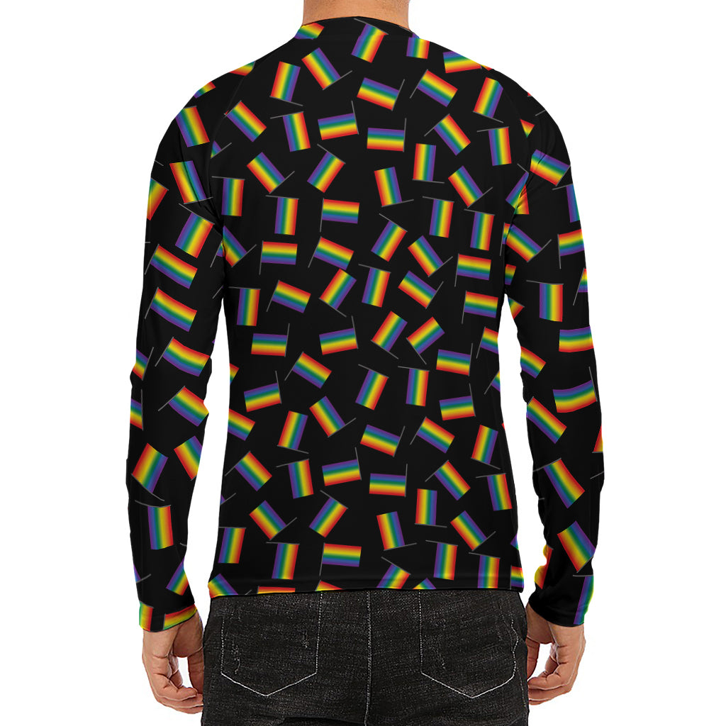 LGBT Pride Rainbow Flag Pattern Print Men's Long Sleeve Rash Guard