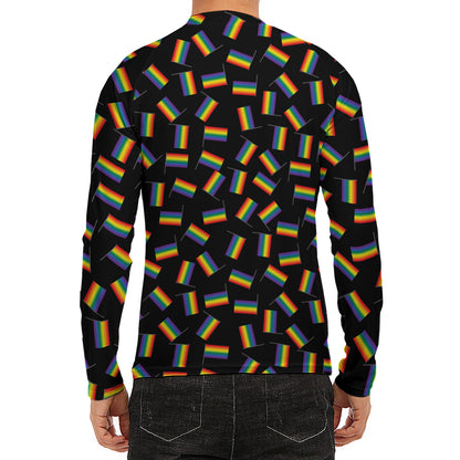 LGBT Pride Rainbow Flag Pattern Print Men's Long Sleeve Rash Guard