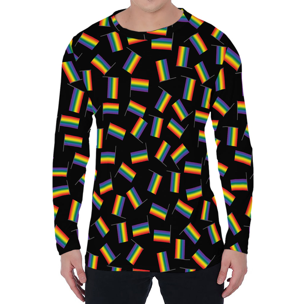 LGBT Pride Rainbow Flag Pattern Print Men's Long Sleeve T-Shirt