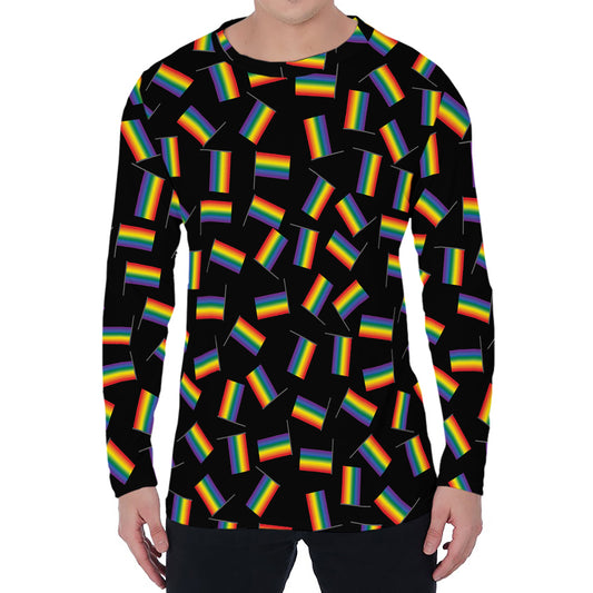 LGBT Pride Rainbow Flag Pattern Print Men's Long Sleeve T-Shirt