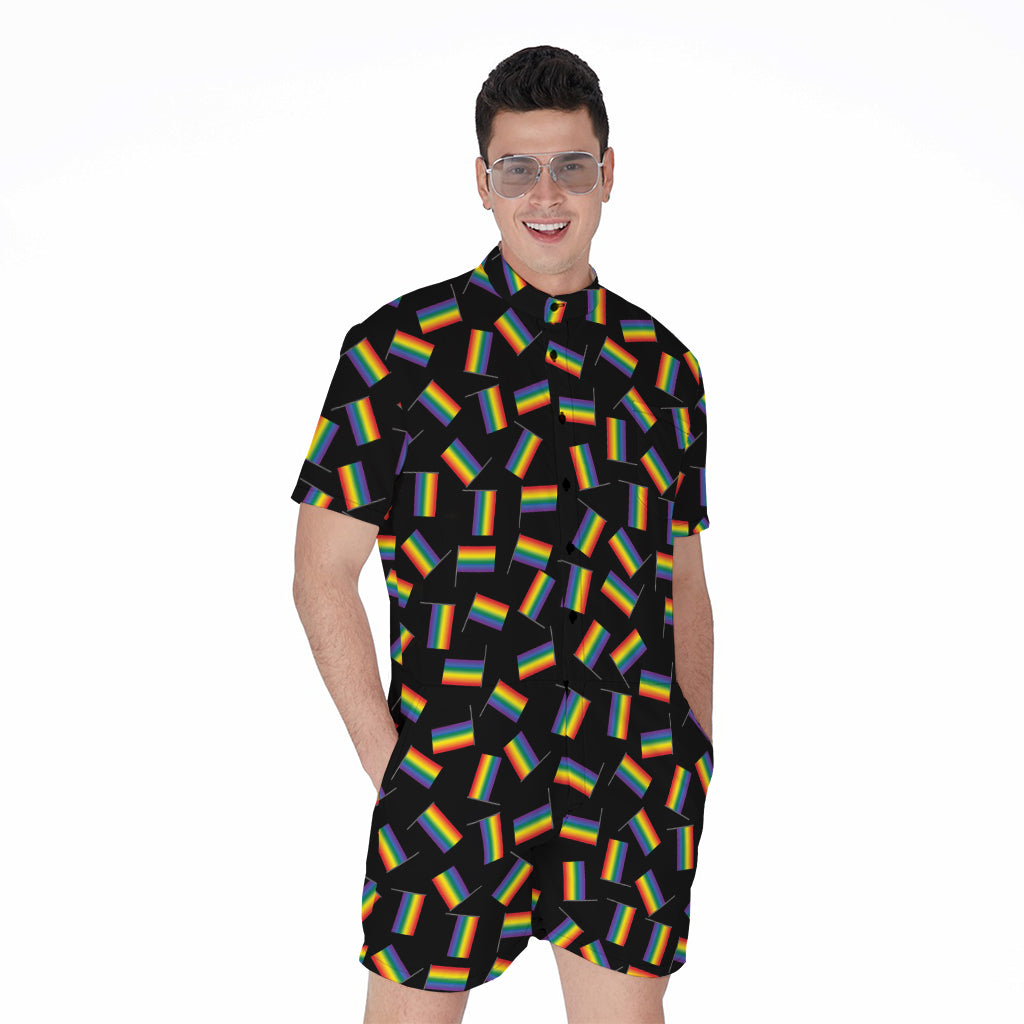 LGBT Pride Rainbow Flag Pattern Print Men's Rompers