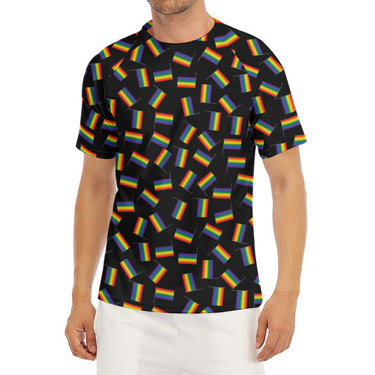 LGBT Pride Rainbow Flag Pattern Print Men's Short Sleeve Rash Guard