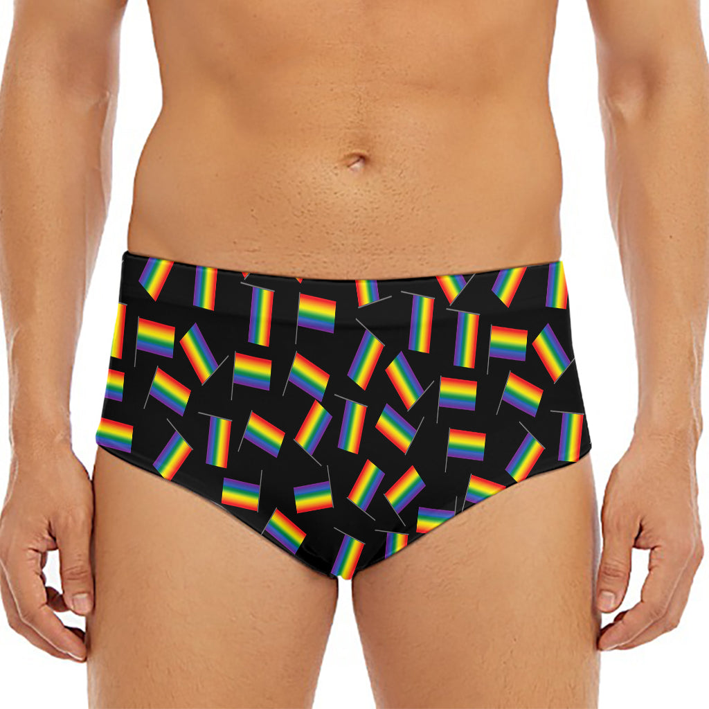 LGBT Pride Rainbow Flag Pattern Print Men's Triangle Swim Briefs