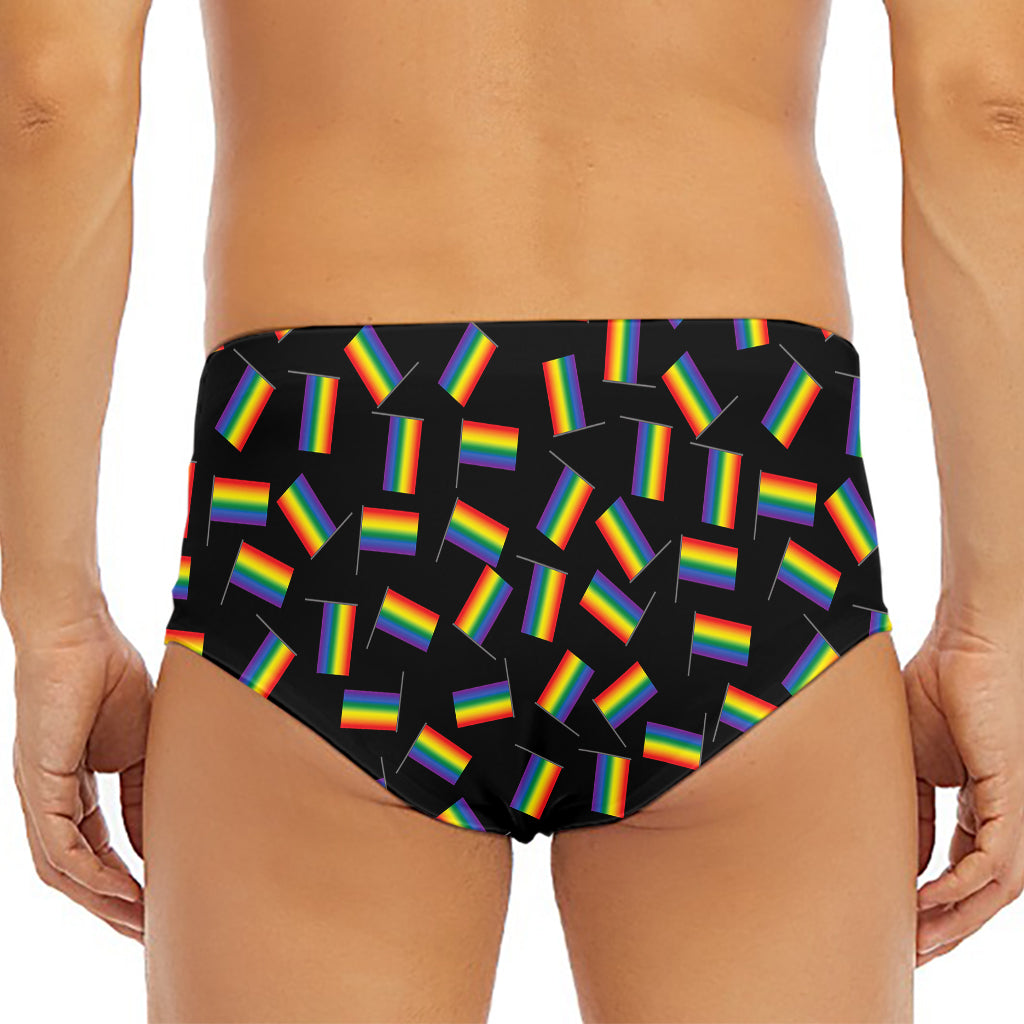 LGBT Pride Rainbow Flag Pattern Print Men's Triangle Swim Briefs