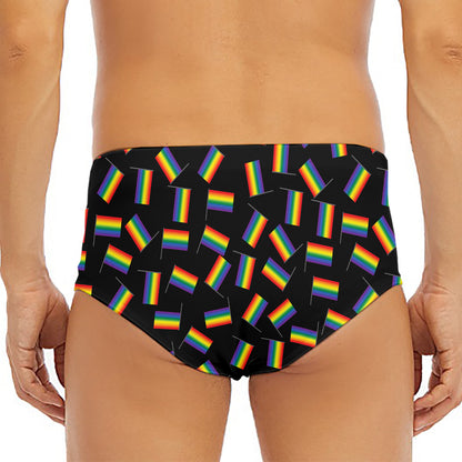 LGBT Pride Rainbow Flag Pattern Print Men's Triangle Swim Briefs