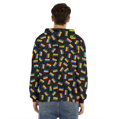 LGBT Pride Rainbow Flag Pattern Print Men's Velvet Pullover Hoodie