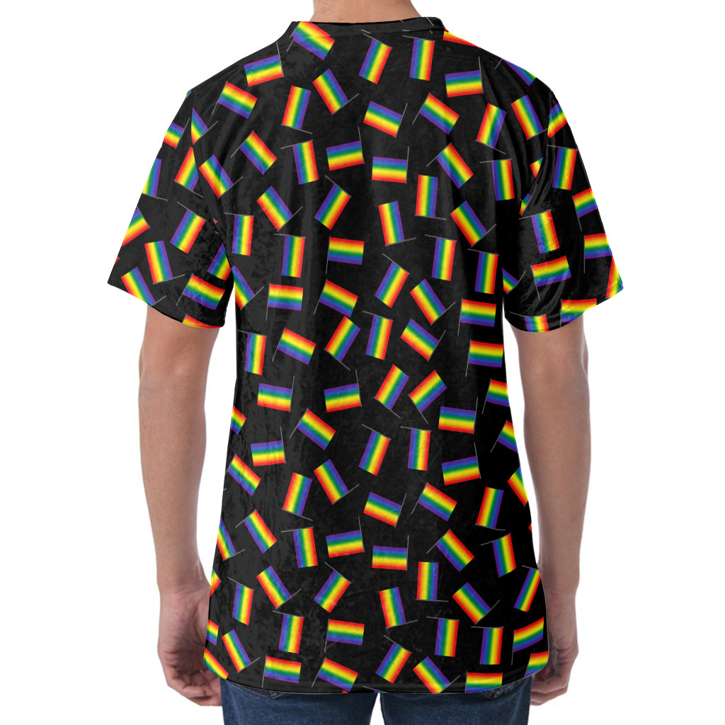 LGBT Pride Rainbow Flag Pattern Print Men's Velvet T-Shirt