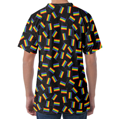 LGBT Pride Rainbow Flag Pattern Print Men's Velvet T-Shirt