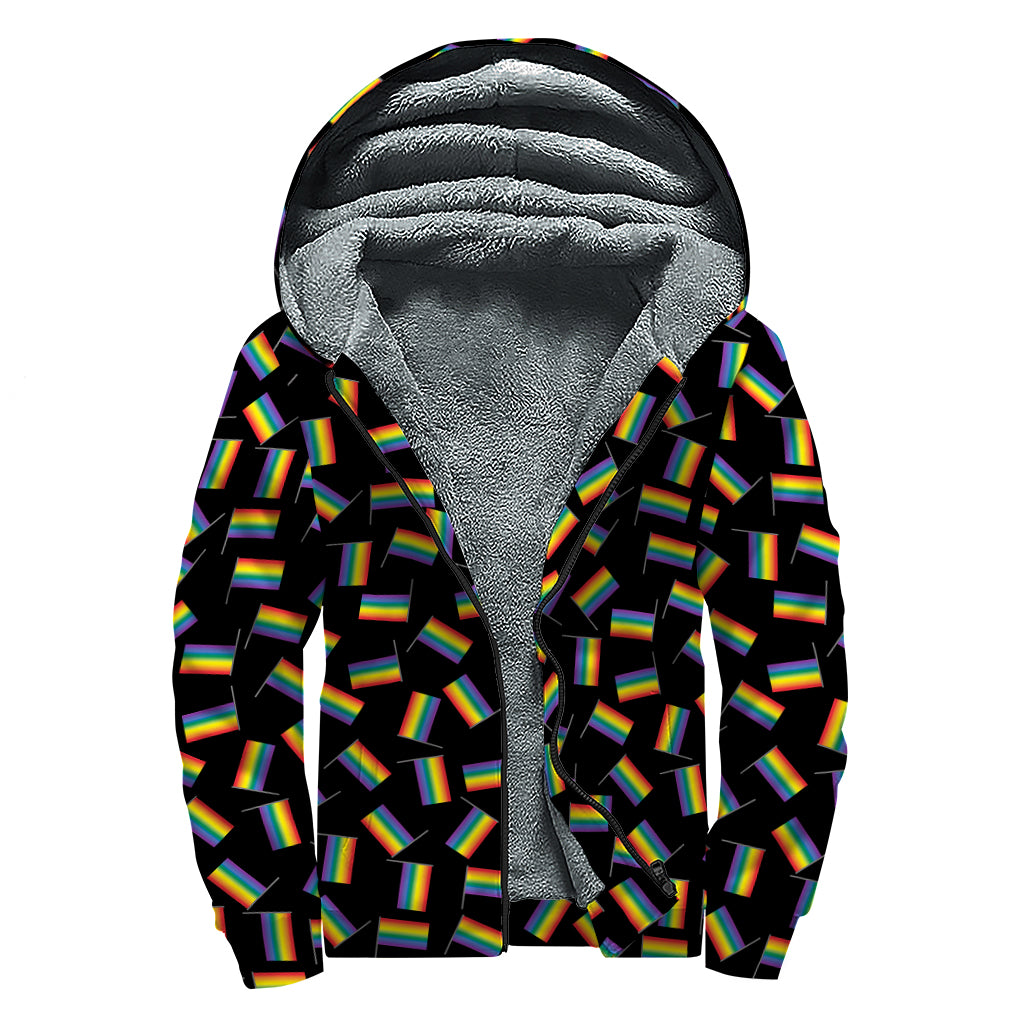 LGBT Pride Rainbow Flag Pattern Print Sherpa Lined Zip Up Hoodie