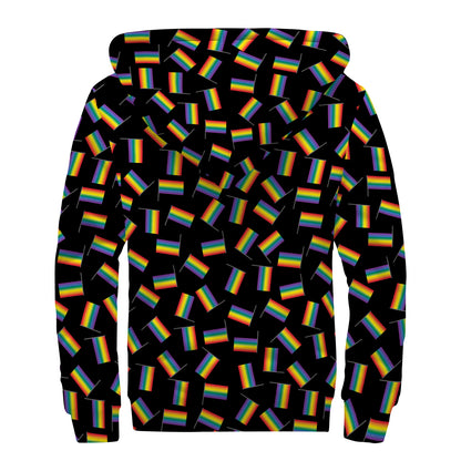 LGBT Pride Rainbow Flag Pattern Print Sherpa Lined Zip Up Hoodie